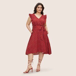 NWT BloomChic Scarlet Polka Dot Ruffle Trim Pocket Belted Wrap Dress Size 12/L